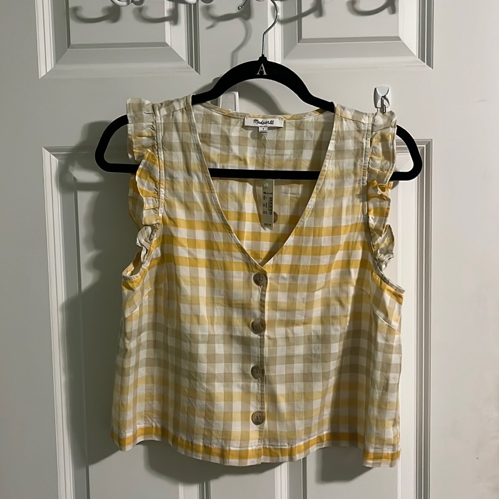 Ruffle Button-Front Tank in Ombré Gingham